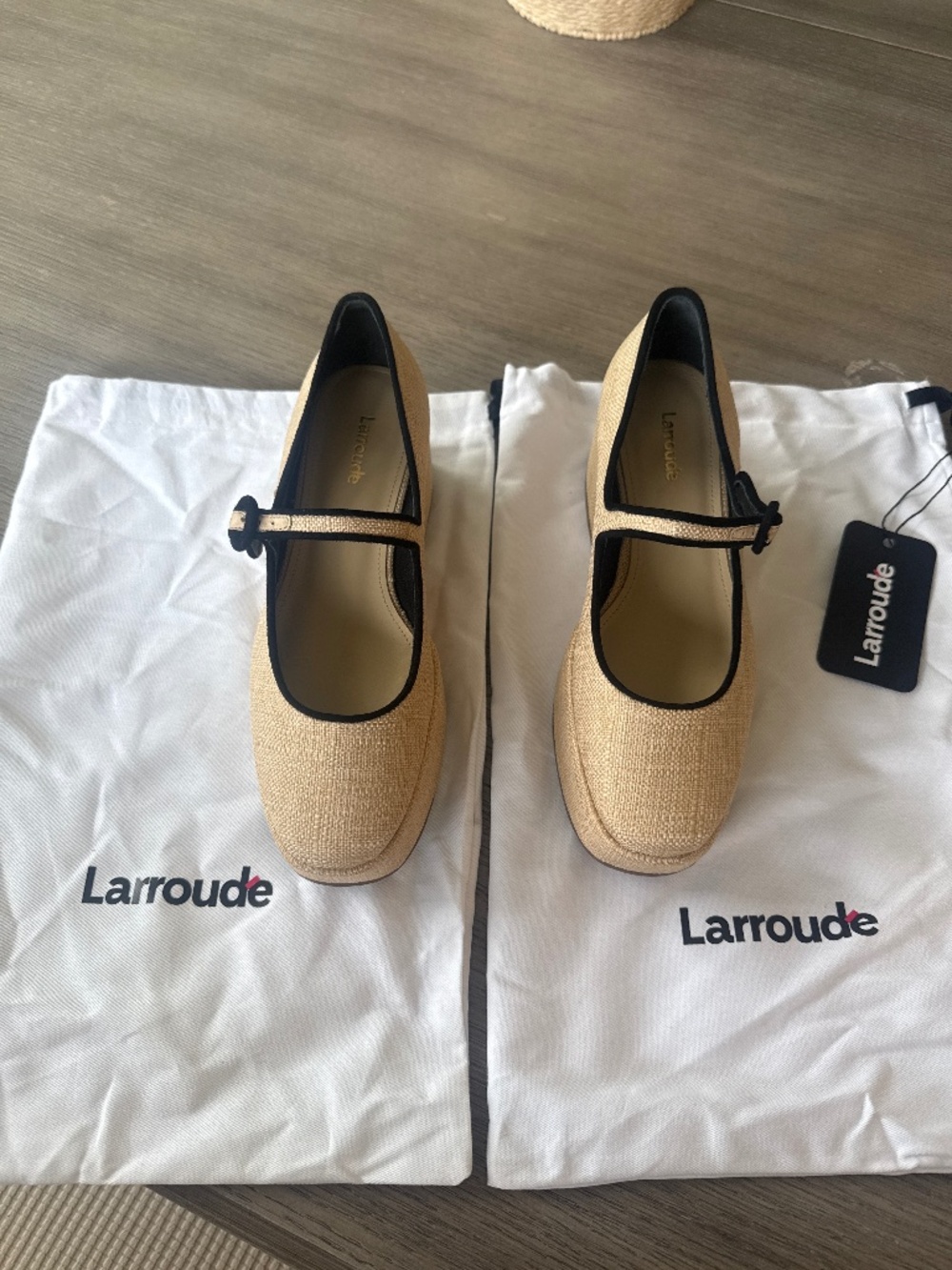 Larroude platform raffia Maryjanes